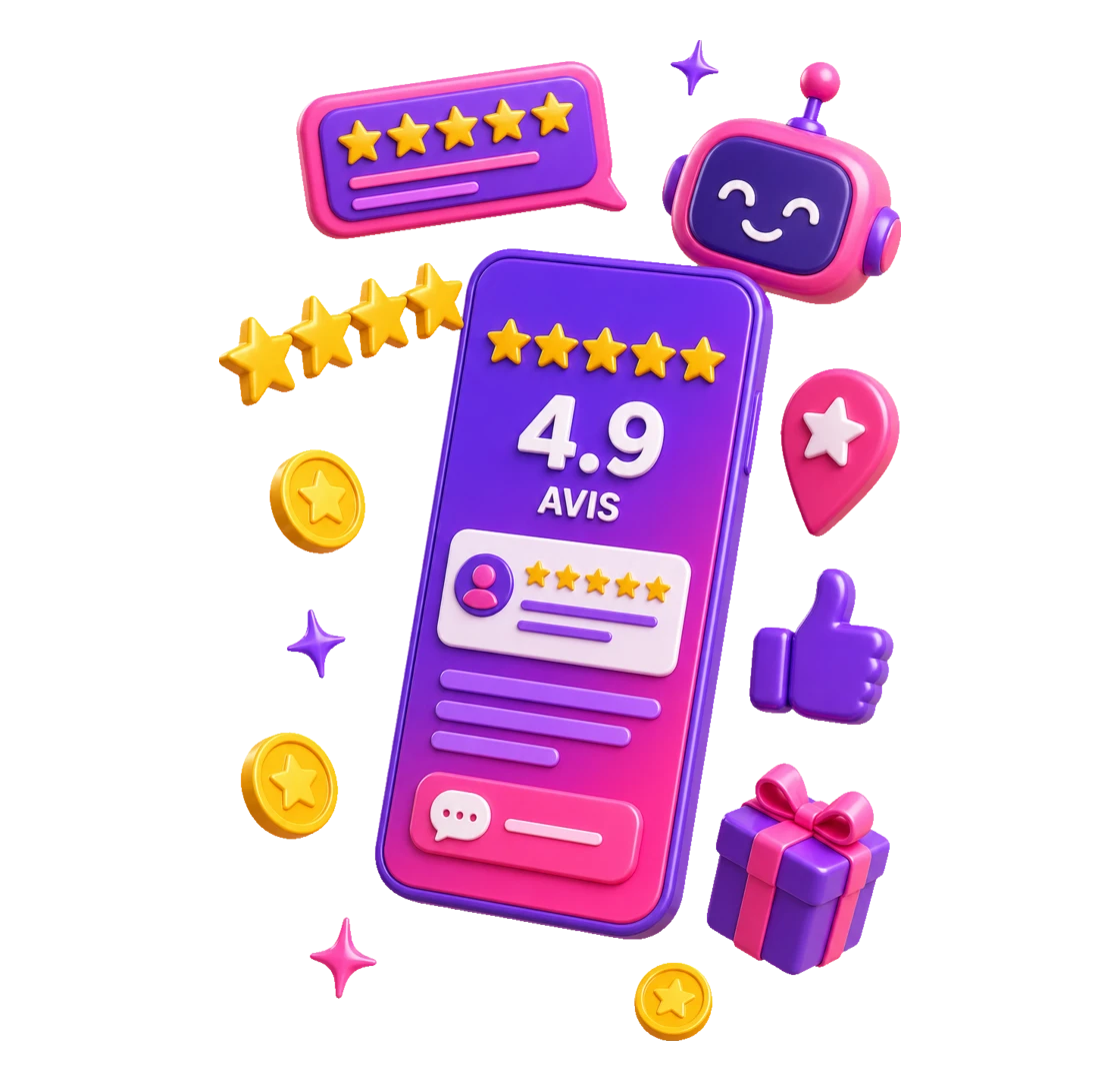 Application PopScore de gestion des avis Google avec réponses automatiques par IA : note 4,9 étoiles