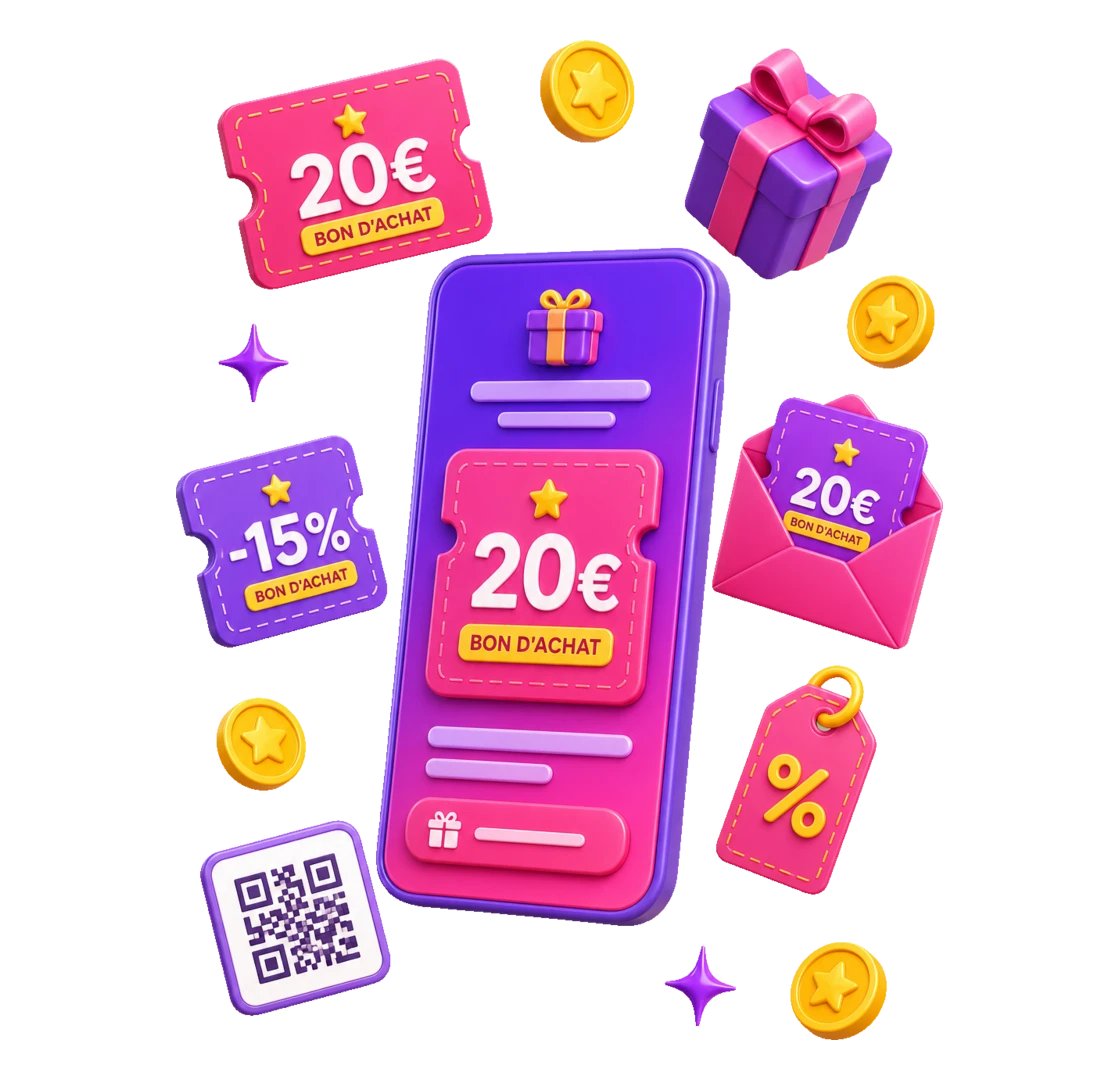 Application PopScore de création de bons d'achat automatiques envoyés par email avec QR code